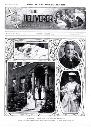 Photo:A front view of Ivy House Hospital with Colonel Sapsworth, the Superintendent, at the top right side, 1909.